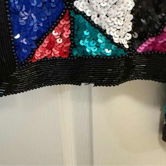 Amazing Vintage Condition Nite Line Silk Harlequin Diamond Sequin Beaded Jacket - Picture 7 of 7